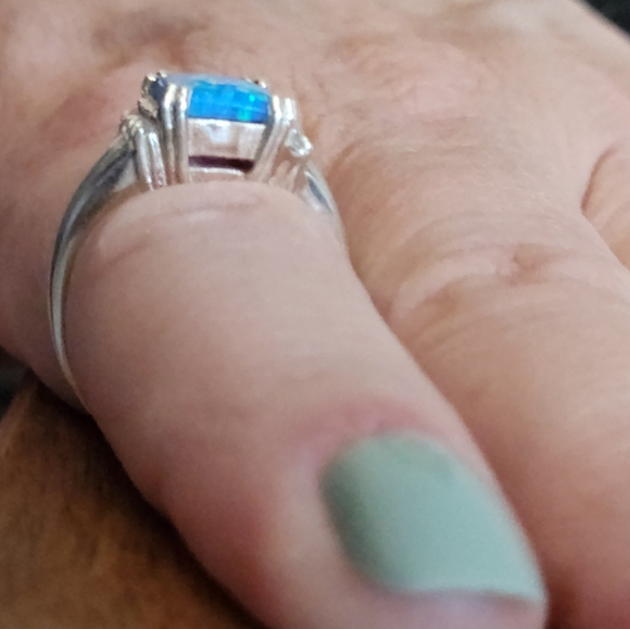 Elegant Blue Opal Sterling Silver Ring - Picture 10 of 12